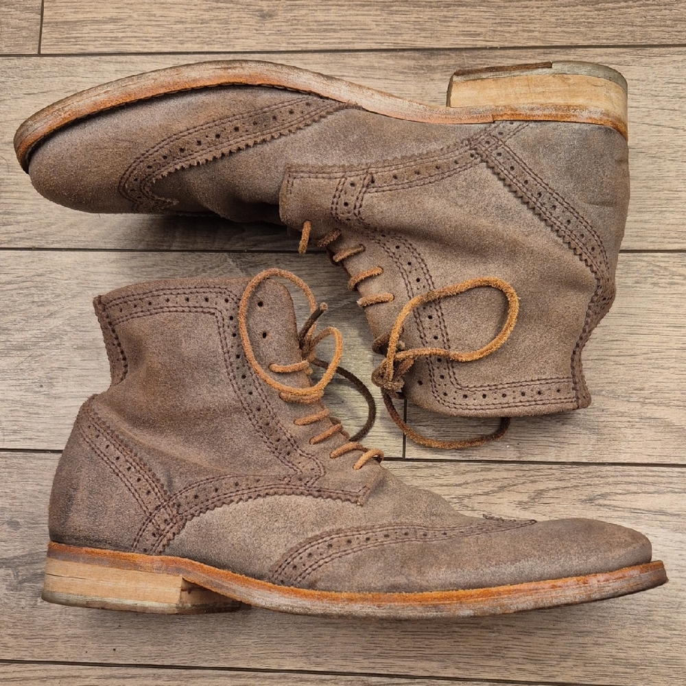All Saints Brown Suede Brogue Lace-Up Boots